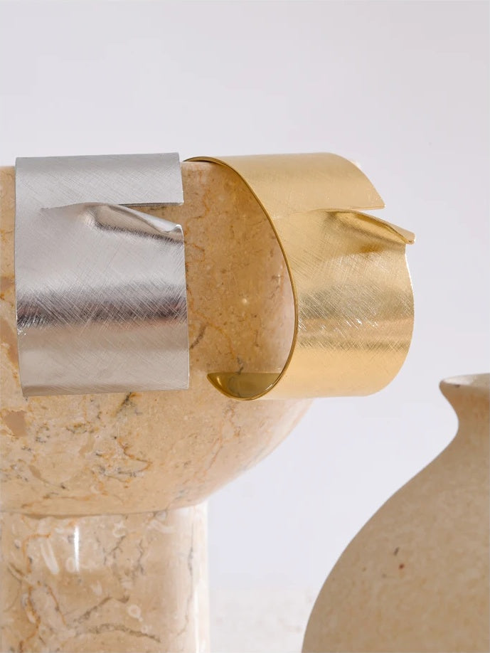 Wire drawing polished metal cuff bracelet - product image