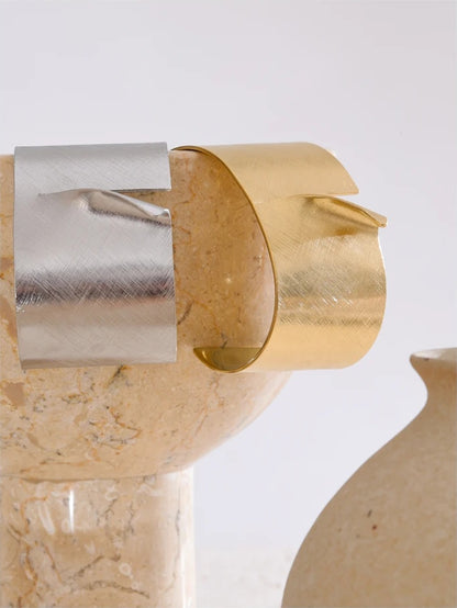 Wire drawing polished metal cuff bracelet - product image