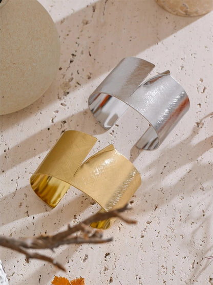Wire drawing polished metal cuff bracelet - product image