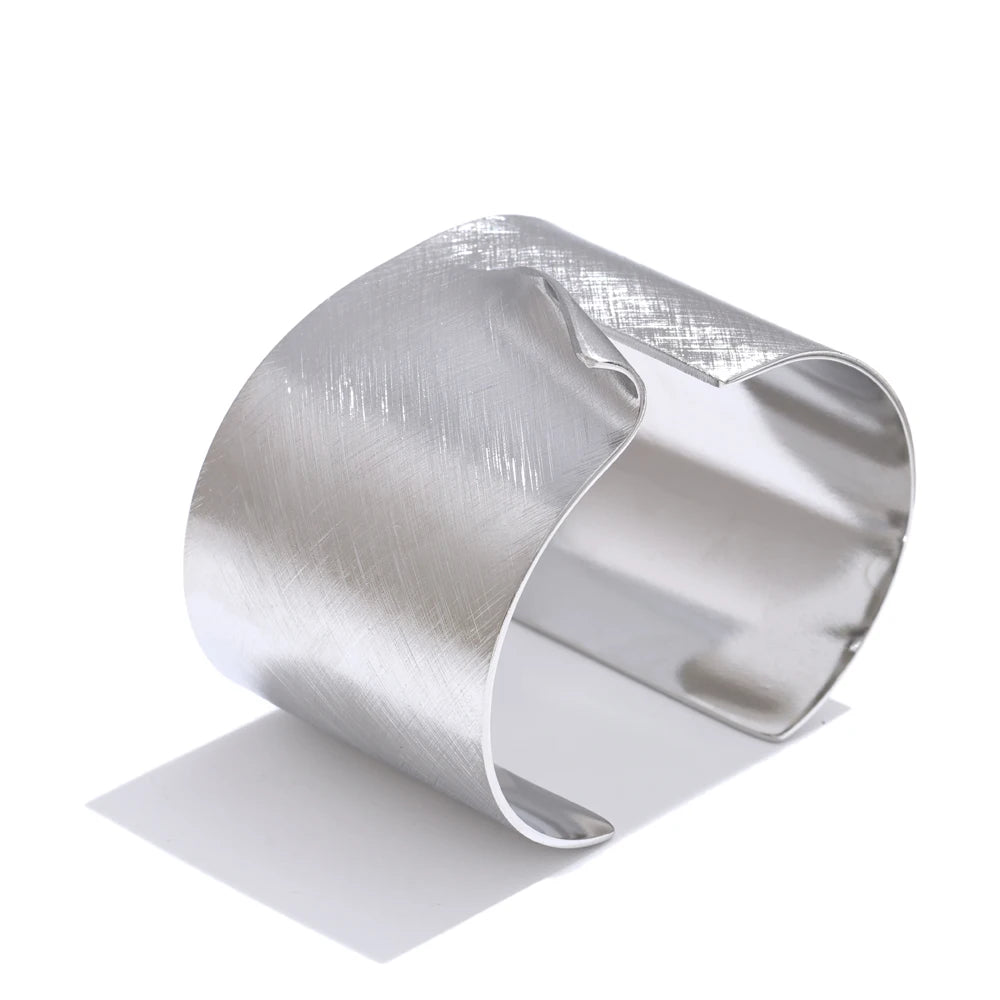 Wire drawing polished metal cuff bracelet - product image