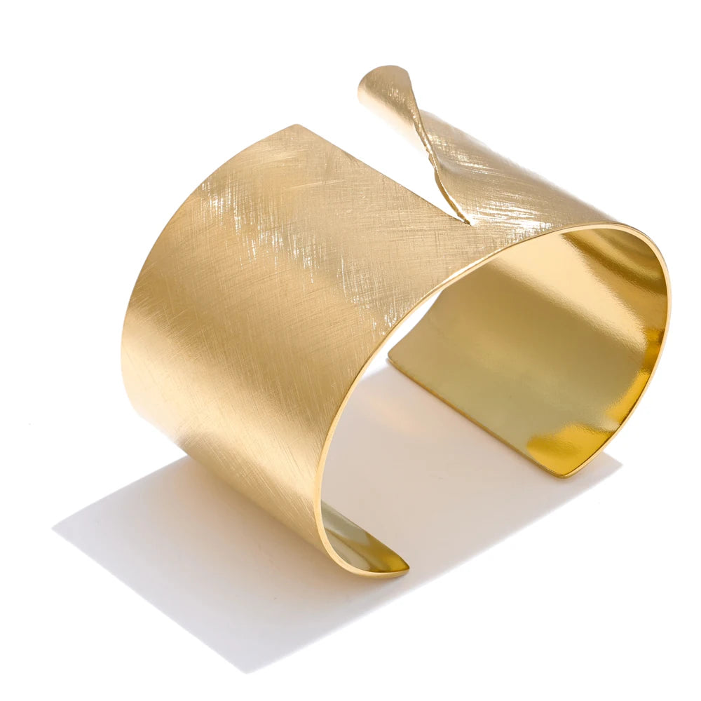 Wire drawing polished metal cuff bracelet - product image