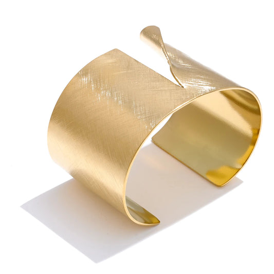 Wire drawing polished metal cuff bracelet - product image