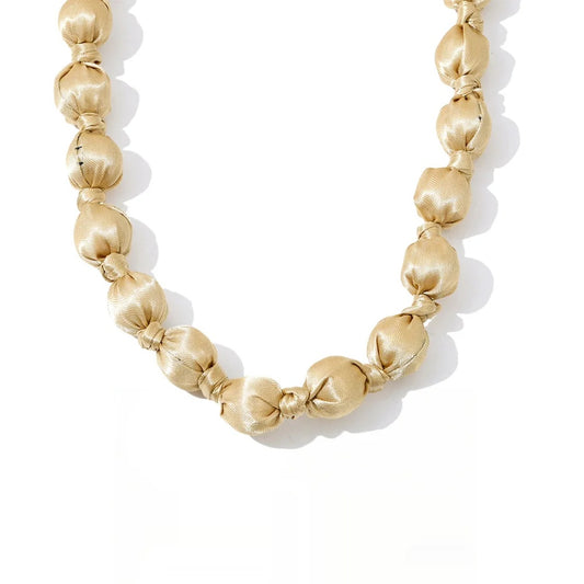 Wood fabric round beads long chain necklace - product image