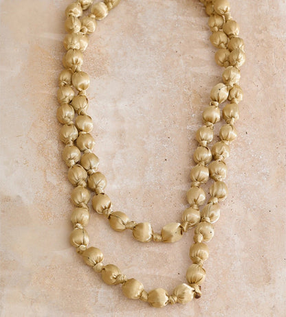 Wood fabric round beads long chain necklace - product image