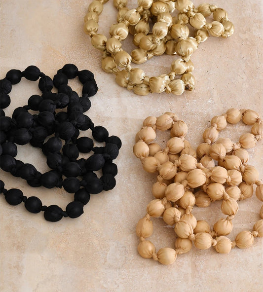 Wood fabric round beads long chain necklace - product image