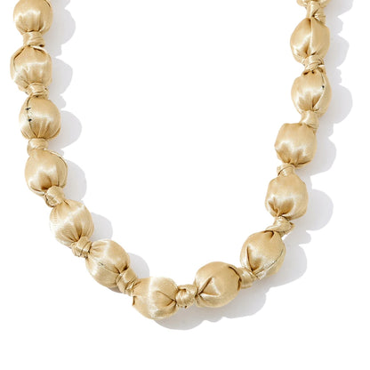 Wood fabric round beads long chain necklace - product image