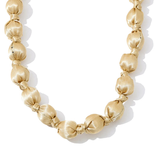 Wood fabric round beads long chain necklace - product image