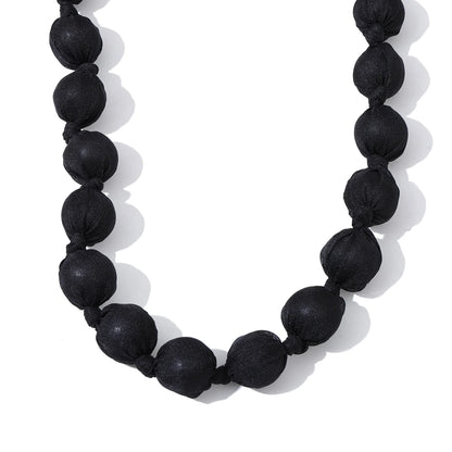 Wood fabric round beads long chain necklace - product image