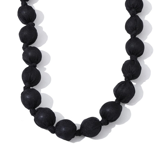 Wood fabric round beads long chain necklace - product image