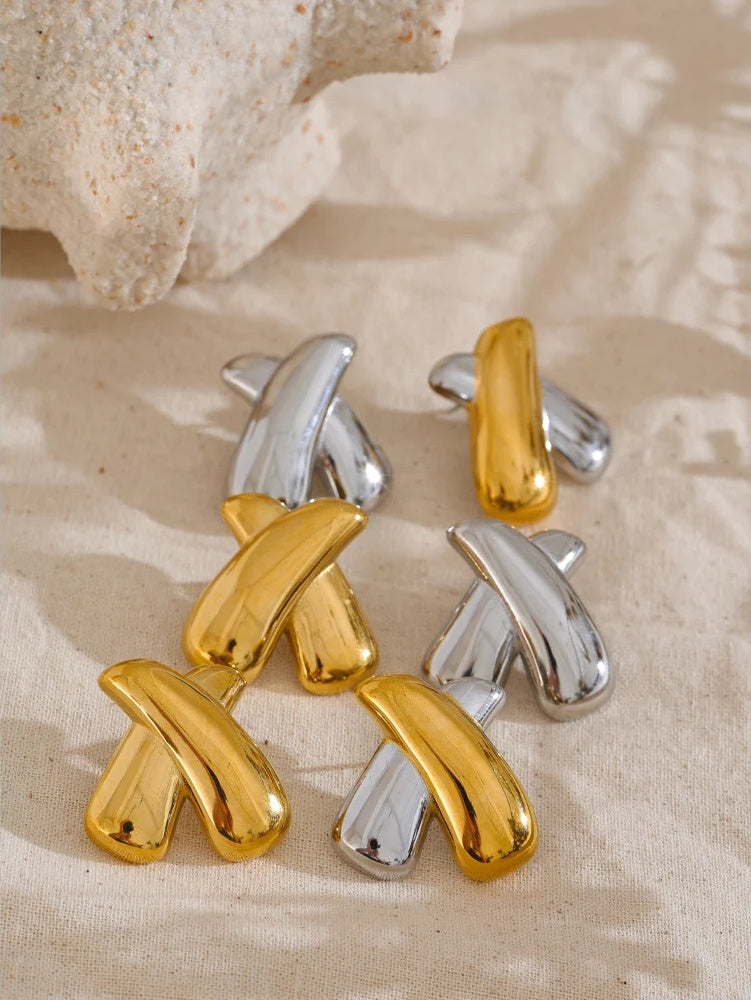 X shape metal stud earrings women - product image