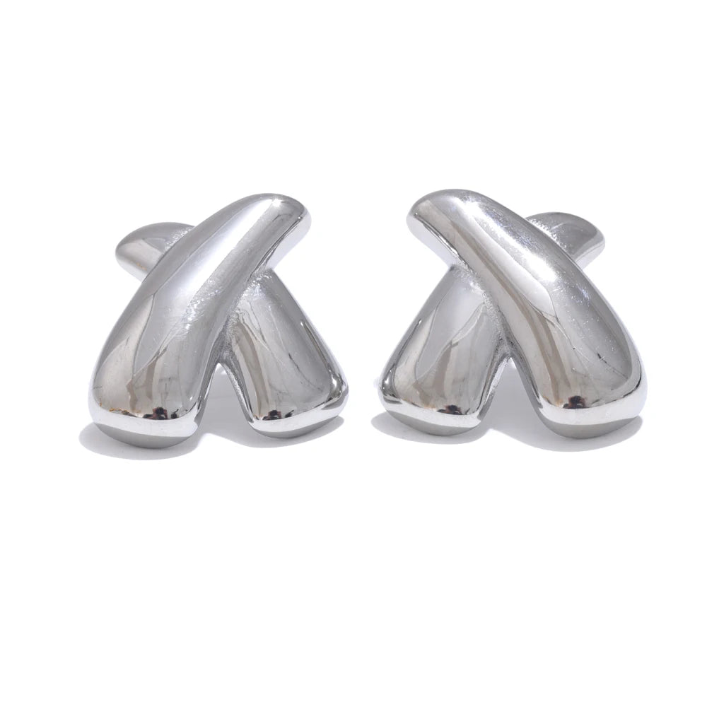 X shape metal stud earrings women - product image