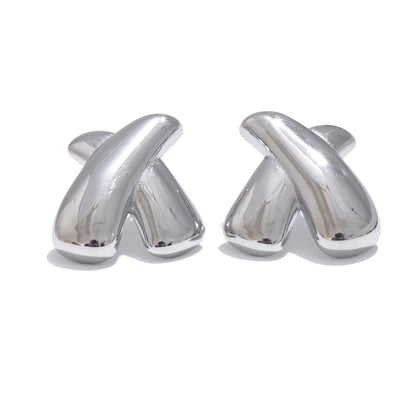 X shape metal stud earrings women - product image