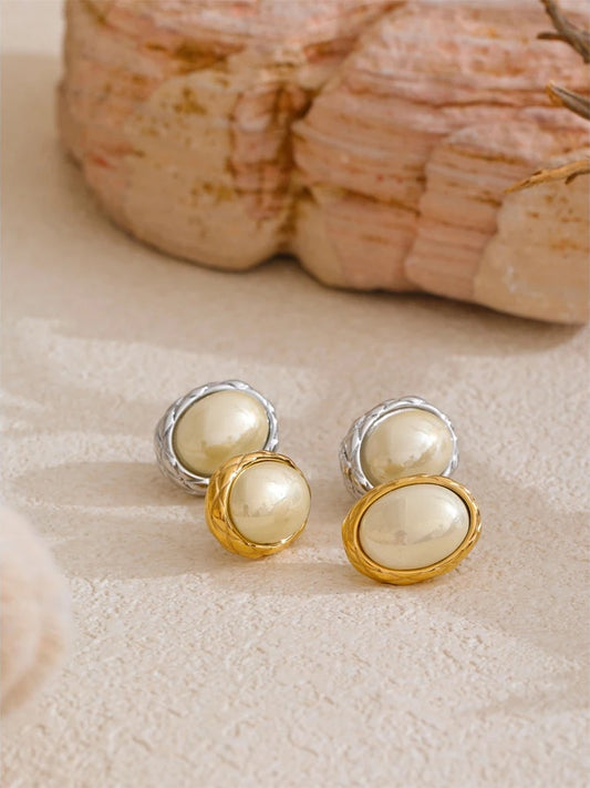 Yellow simulated pearl oval contemporary stud earrings - product image