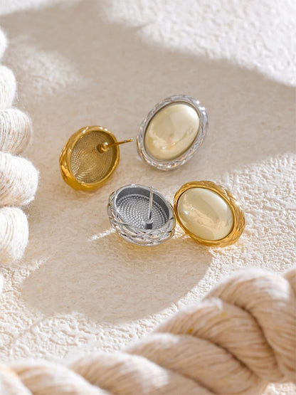 Yellow simulated pearl oval contemporary stud earrings - product image