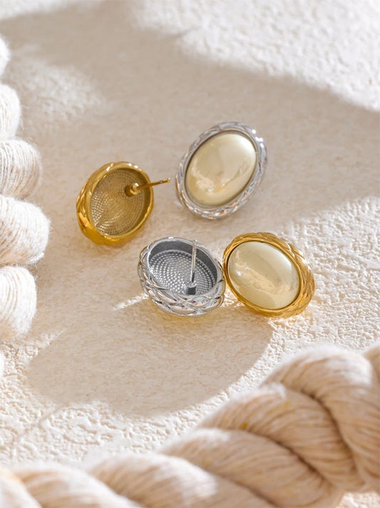 Yellow simulated pearl oval contemporary stud earrings - product image