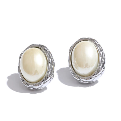 Yellow simulated pearl oval contemporary stud earrings - product image
