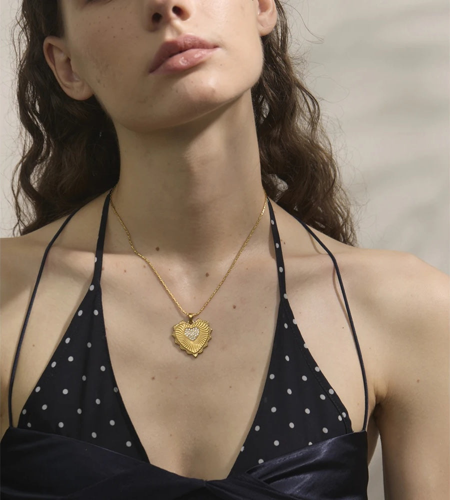 Zircon heart gold color pendant necklace - product image