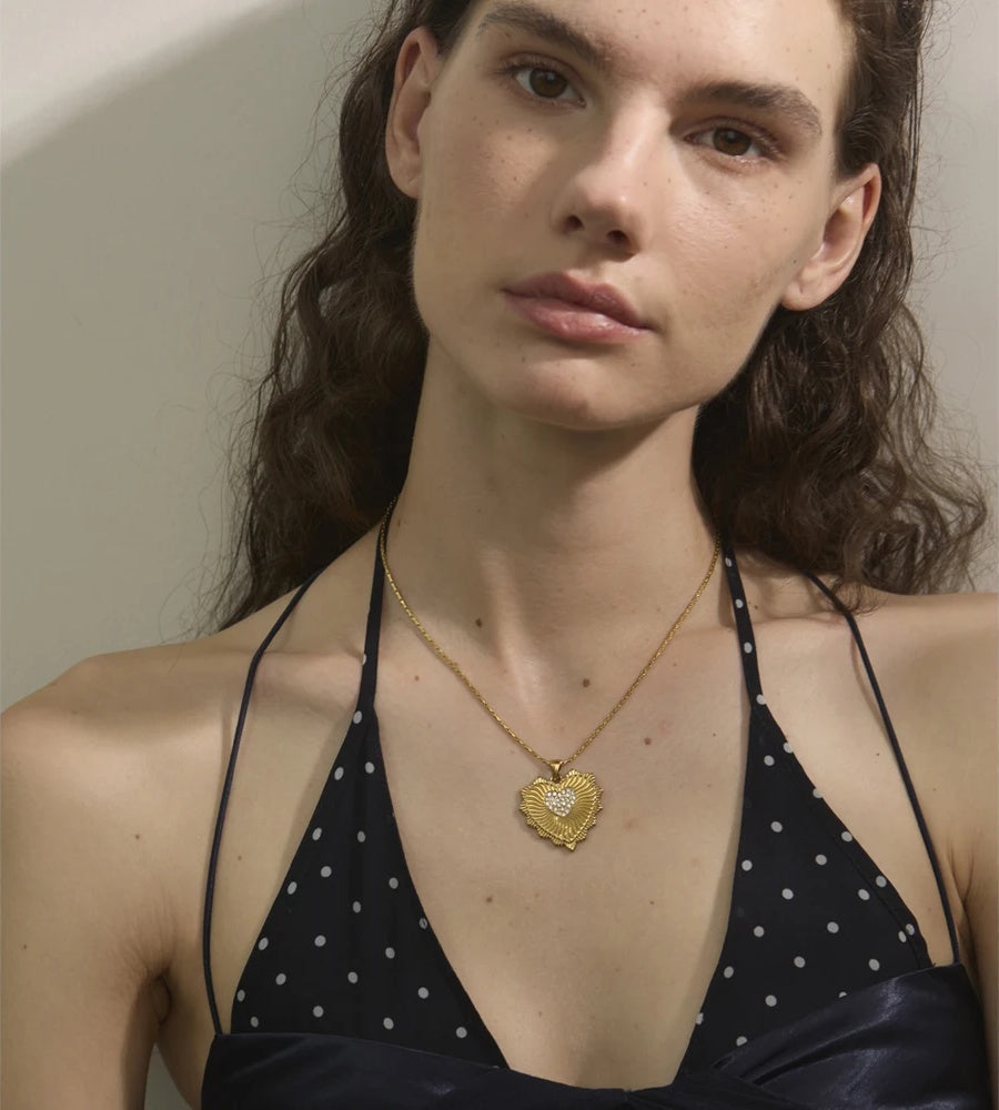 Zircon heart gold color pendant necklace - product image