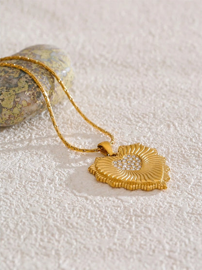 Zircon heart gold color pendant necklace - product image