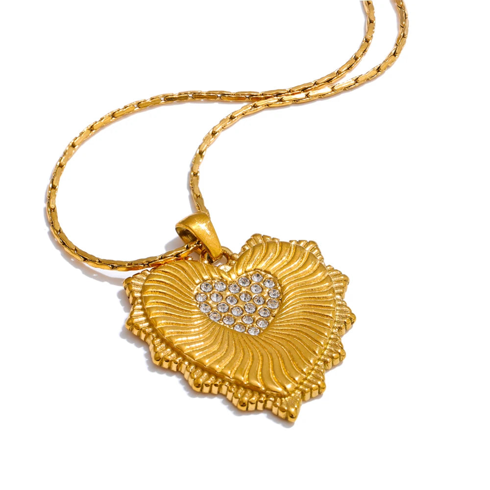 Zircon heart gold color pendant necklace - product image