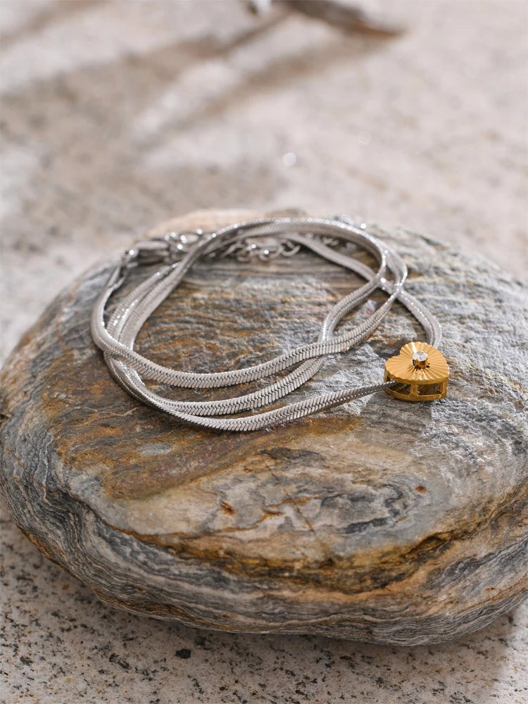 Zircon heart removable snake chain necklace - product image