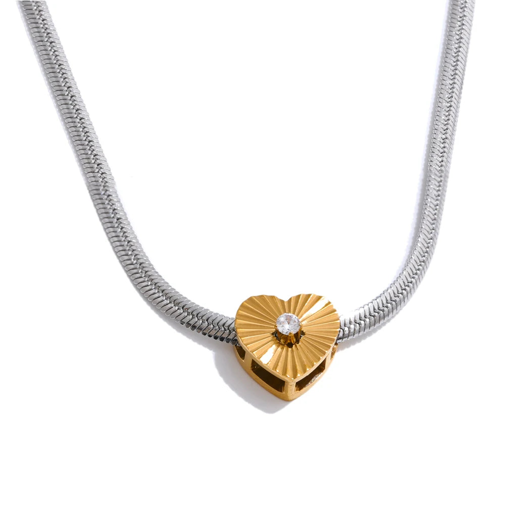 Zircon heart removable snake chain necklace - product image