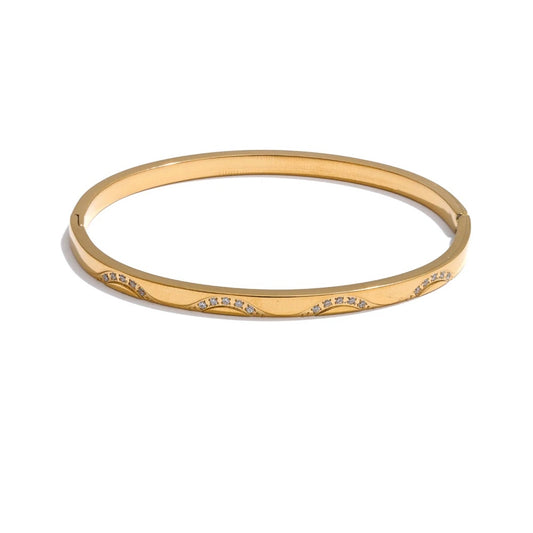 Zircon inlaid round polished bangle bracelet - product image