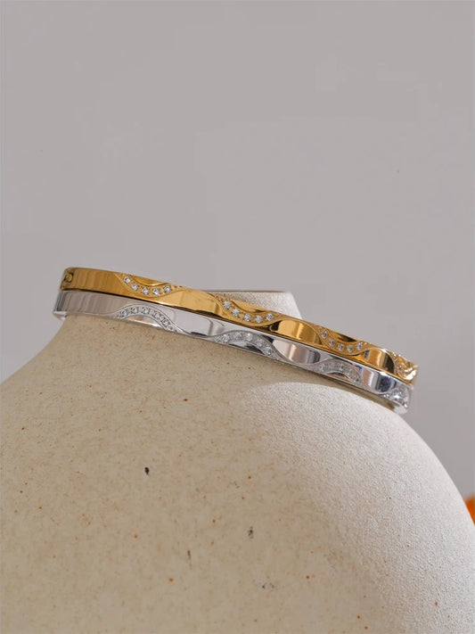 Zircon inlaid round polished bangle bracelet - product image