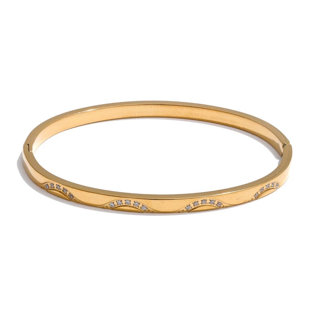 Zircon inlaid round polished bangle bracelet - product image