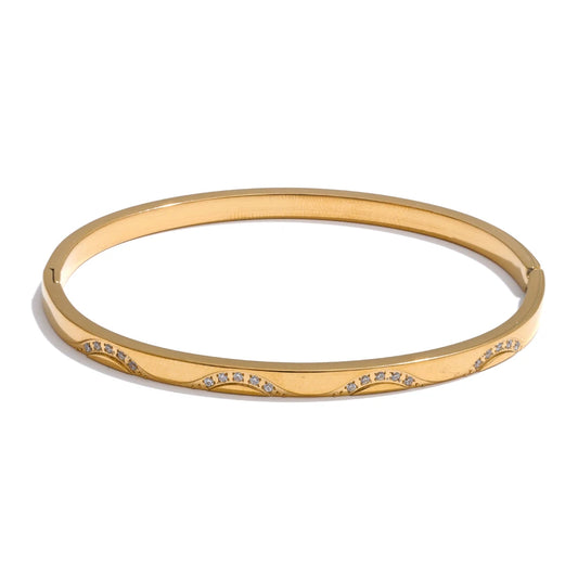 Zircon inlaid round polished bangle bracelet - product image