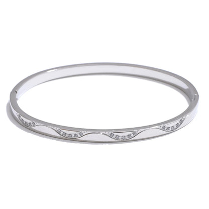 Zircon inlaid round polished bangle bracelet - product image