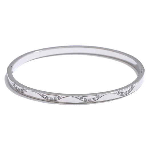 Zircon inlaid round polished bangle bracelet - product image