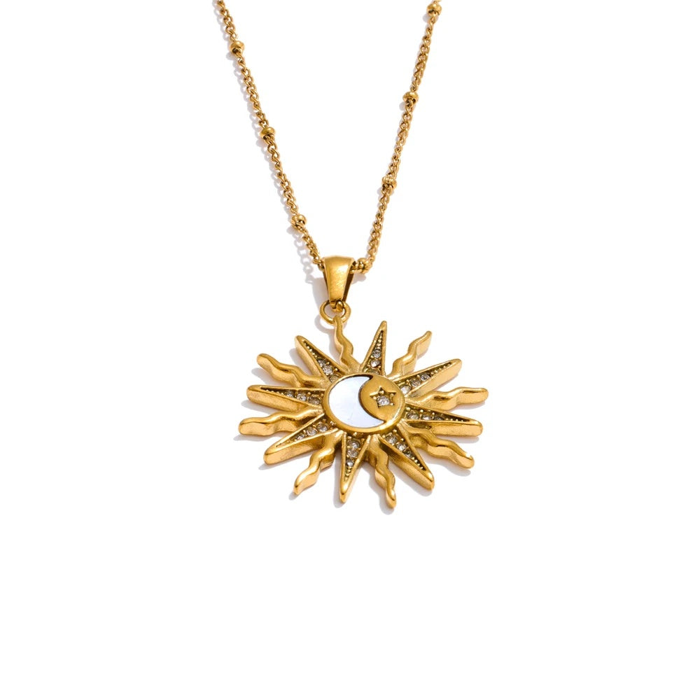 Zircon shell sun moon pendant necklace - product image