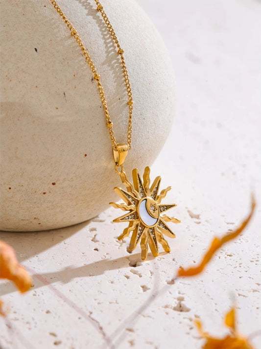 Zircon shell sun moon pendant necklace - product image