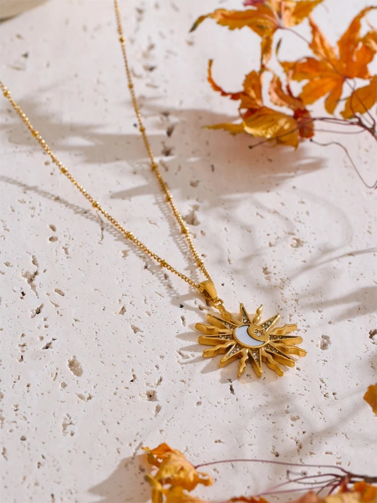 Zircon shell sun moon pendant necklace - product image