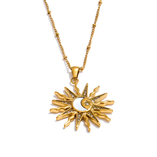 Zircon shell sun moon pendant necklace - product image