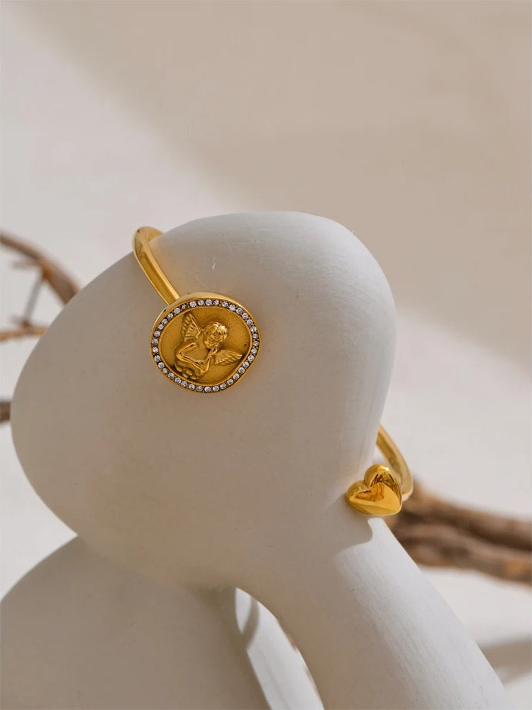 Zirconia angel heart open cuff bracelet - product image