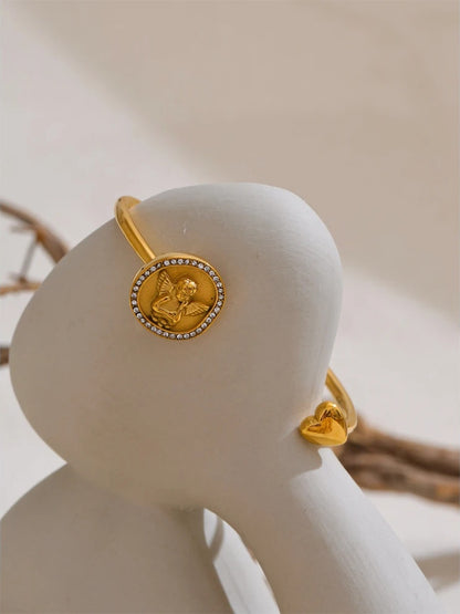 Zirconia angel heart open cuff bracelet - product image