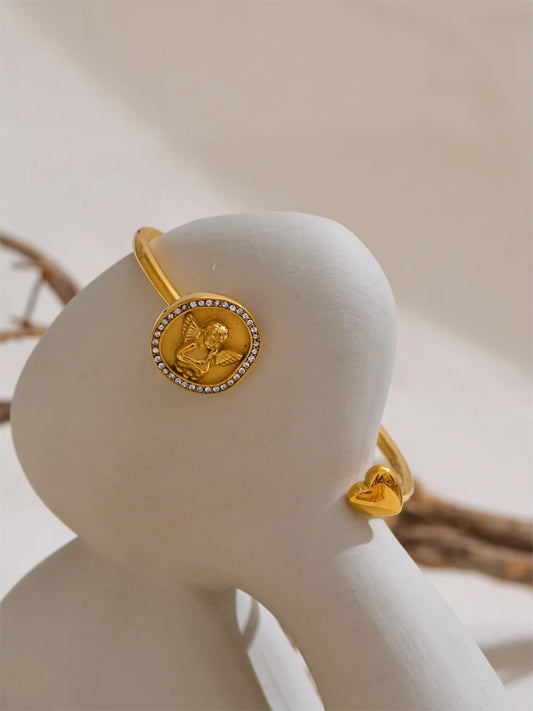 Zirconia angel heart open cuff bracelet - product image