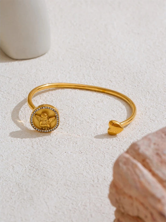 Zirconia angel heart open cuff bracelet - product image