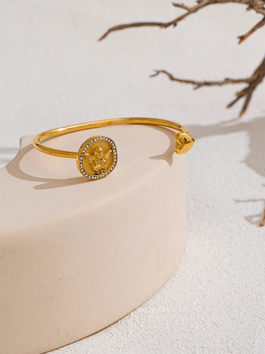 Zirconia angel heart open cuff bracelet - product image