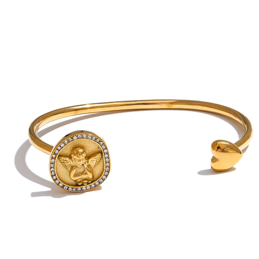 Zirconia angel heart open cuff bracelet - product image