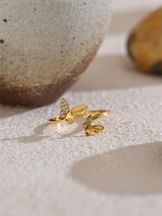 Zirconia butterfly adjustable open design ring - product image