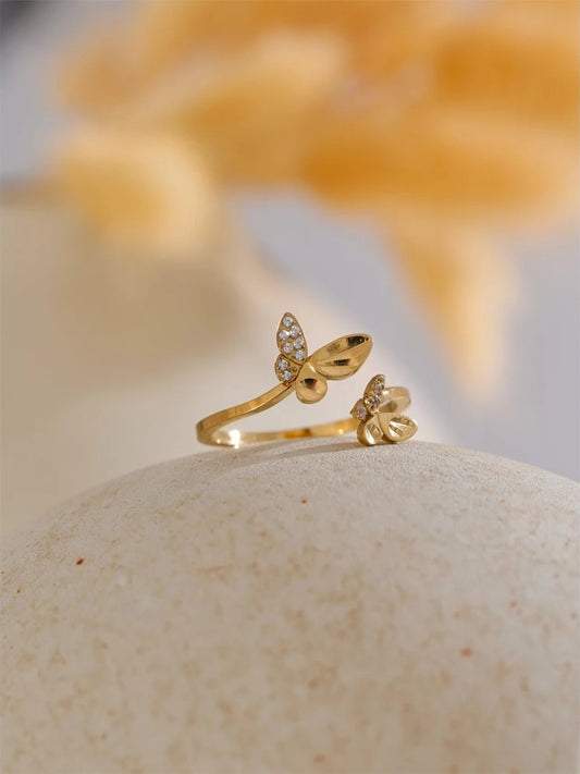 Zirconia butterfly adjustable open design ring - product image