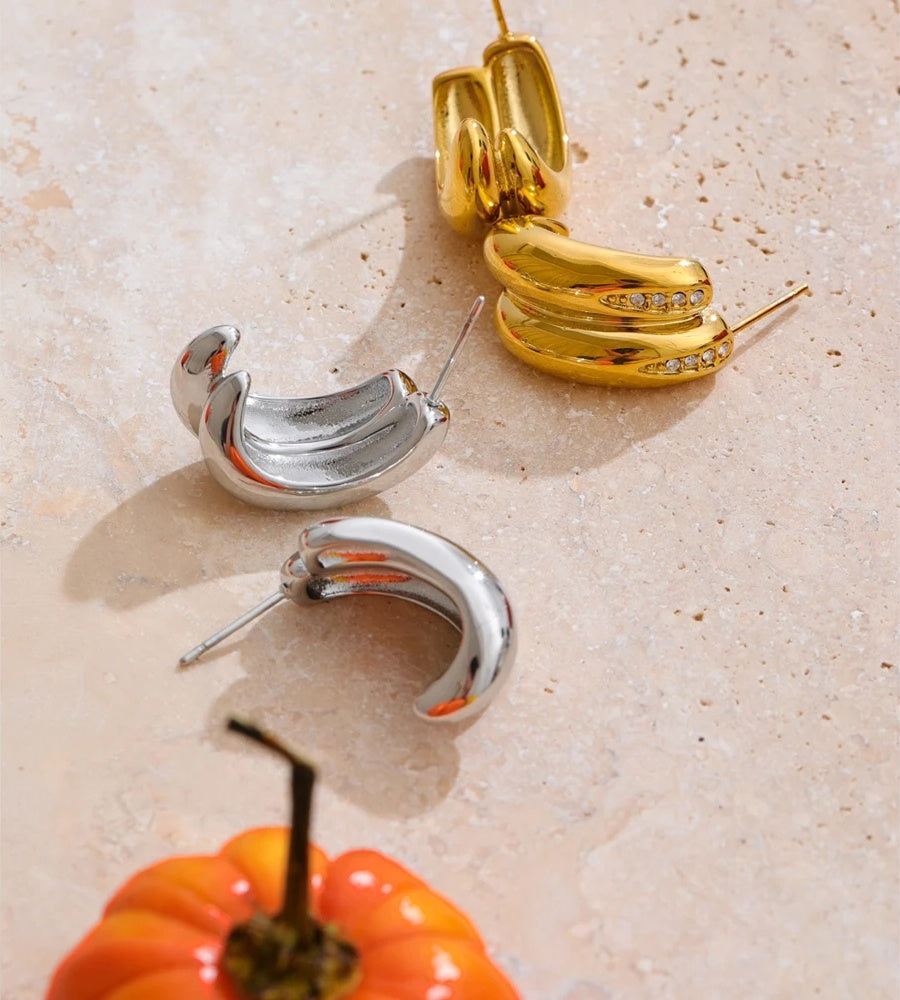 Zirconia double-layer c-shape hoop earrings - product image