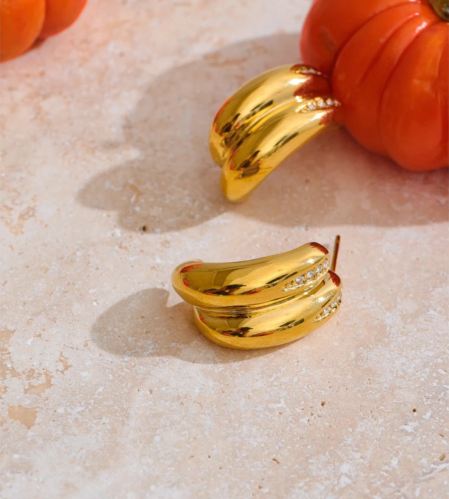 Zirconia double-layer c-shape hoop earrings - product image