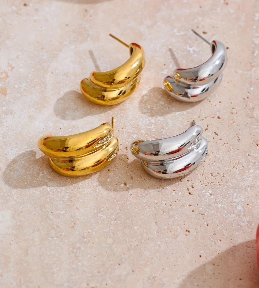 Zirconia double-layer c-shape hoop earrings - product image