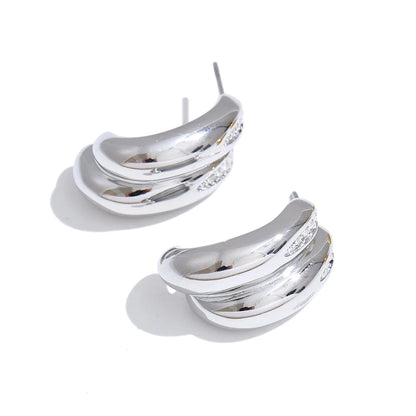Zirconia double-layer c-shape hoop earrings - product image