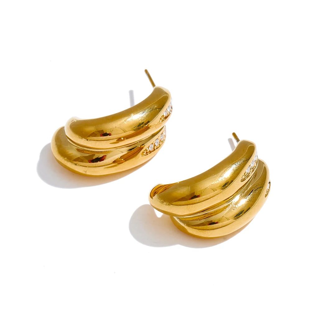 Zirconia double-layer c-shape hoop earrings - product image