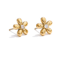 Zirconia Flower Daily Charm Stud Earrings